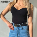 Yipinpay Knitted Ribbed Camis Women Corset Top Streetwear Sleeveless Spaghetti Strap Summer Sexy Short Vest Black White Crop Tops