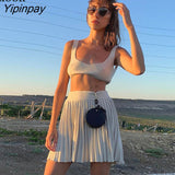 Yipinpay White Two Piece Set For Women Summer 2023 Camisole Tops and Pleated Skirts Sleeveless Backless Outfits Knitted Skirt Sets