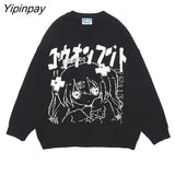 Yipinpay Women Sweater Frayed Oversize Pullover Long Sleeve Jumper Streetwear Korean Fashion Goth Knit Y2k Aesthetic Tops Winter Clothes 319
