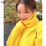 Yipinpay 2023 Winter Minimalist Long Sleeve Women Sweater Korean Style Turtleneck Solid Ladies Knit Pullover Female Loose Clothing