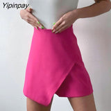 Yipinpay Asymmetrical High Waist Shorts Skirts Women Summer Slacks 2023 New Streetwear Green Blue Sexy Straight Leg Short Pants