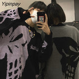 Yipinpay Women's Sweater Oversize Goth Top Knitted Black Long Sleeve Hip Hop Aesthetic Pullovers Korean Fashion Harajuku Winter Clothes