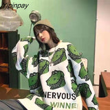 Yipinpay Streetwear Oversize Female Pullover Kawaii crocodile Embroidery Hip Hop Knit Women Sweater Winter Loose Woman Clothing