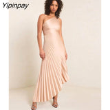Yipinpay Solid Irregular Pleated Bodycon Dress For Women Sexy Sleeveless Satin Dress 2023 Summer Female Chic Party Robe Vestidos