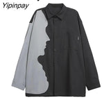 Yipinpay Y2K Long Sleeve head portrait Print Shirt Women Oversize Style Patchwork Button Couple Shirts 2023 Summer Blouse Tops