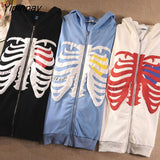 Yipinpay Women's Sweatshirt Skelet Printing Streetwear Oversized Zip Hoodie Long Sleeve Top Harajuku Korean Cardigan Jackets Goth Clothes 0406