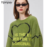 Yipinpay 2023 Winter Casual Long Sleeve Mohair Women Shirt Oversize Letter Embroidery Loose Ladies Knit Pullover Female Thick Tops