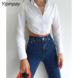 Yipinpay 2023 Spring Sexy Long Sleeve Women White Shirt Y2K Backless Button Up Slim Woman Crop Tops Blouse Party Female Clothing