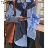 Yipinpay 2023 Autumn Long Sleeve Shawl Shirt Women Office Lady Button Up Patchwork Ladies Tunic Blouse Work Female Clothing Tops