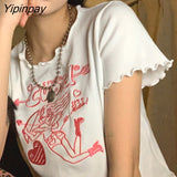 Yipinpay Women Tshirt Sexy Crop Top Tees Angel Print Y2k Tops Harajuku Kawaii Summer Short Sleeve 90s Streetwear Vintage Female Clothing