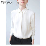 Yipinpay Office Lady White Basic Shirt Women Korea Style Long Sleeve Loose Button Woman Tunic Blouse 2023 Spring Work Female Tops