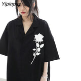 Yipinpay 2023 Summer Y2K Short Sleeve Floral Print Shirt Women Street Style Oversize Button Ladies Tunic Blouse Gothic Female Tops