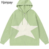 Yipinpay Women's Sweater Hoodies Cardigans Star Knit Long Sleeve Top Oversized Winter Coats Korean Fashion Jumper Y2k Streetwear Clothes