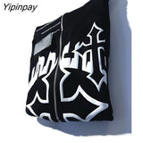 Yipinpay Men Y2K Fashion Hoodie Rhinestones letter graphics Print Zip Hoodie clothes Hoodies Goth Long Sleeve Sweatshirt Oversized Top