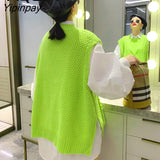 Yipinpay Loose Fluorescent Green Women Sweaters Korea Oversize Knit Woman Sweater Vest 2023 Winter Plus Size Pullover Clothing