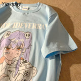Yipinpay Sexy Female Tee Aesthetic Loose Women Y2K T-shirt Punk Grunge Streetwear Ladies Tops Tshirts Harajuku Clothes