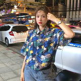 Yipinpay Floral print Women Blouse Loose Short Sleeve Oversize Ladies Shirt 2023 Summer Female Blouses Fashion Button Up Shirts