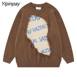 Yipinpay 2023 Winter Streetwear Long Sleeve Frayed Sweater Women Oversize O Neck Letter Ladies Pullover Fall Female Clothing Tops