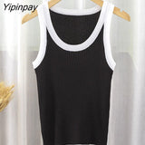 Yipinpay Knit Short Vest Women Bodycon Crop Top Summer New Color Block Ribbed Tank Black White Basic Knitting Tees Sexy Tops