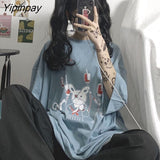 Yipinpay Summer Loose Vintage women tshirt Ulzzang rabbit Street Harajuku cartoon Print Short Sleeve dropshipping clothes