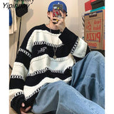 Yipinpay 2023 Winter Streetwear Oversize Striped Women Sweater Korean Style Long Sleeve O Neck Ladies Knit Pullover Female Tops