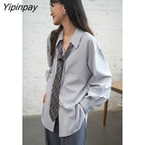 Yipinpay 2023 Autumn Minimalist Long Sleeve Button Up Shirt Women Korean Style Solid Oversize Shirts Blouse Loose Clothes Tops
