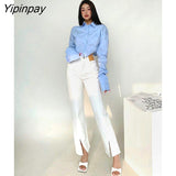 Yipinpay 2023 Spring Korean Style Long Sleeve White Shirt Women Sexy Button Ladies Crop Tops Blouse Street New In Female Clothing
