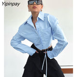 Yipinpay 2023 Spring Streetwear Long Sleeve Shrug Women White Shirt Minimalist Button Up Bandage Woman Crop Tops Blouse Clothing