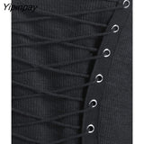 Yipinpay Women Casual T Shirts Cold Shoulder Lace-Up Front Ribbed T-Shirt Solid Color Long Sleeve Female Fashion Tops Tee