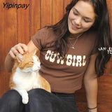 Yipinpay Letter Print Sexy Crop Tops Women Casual Short Sleeve Cotton Pullover Tees Summer Slim Streetwear T-shirt Woman 2023