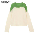 Yipinpay 2023 Winter Korean Style Long Sleeve Patchwork Sweater Women Casual Loose Mohair O Neck Pullover Female Clothing Tops