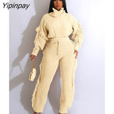 Yipinpay Women's Tassel Knited Tracksuit Sets Elegant Puff Sleeve Turtleneck Sweater And Pants 2 Piece Suits 2023 Warm Sweaters Outfits