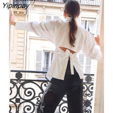 Yipinpay 2023 Spring Streetwear Hollow Out Women White Shirt Korae Style Long Sleeve Button Up Woman Blouse Female Clothing Tops