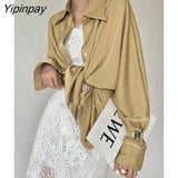 Yipinpay 2023 Summer Elegant Long Sleeve Women Shirt Vintage Button Up Stripe Loose Ladies Shirts Fashion Office Female Clothing