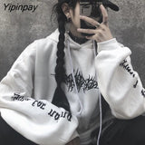 Yipinpay Women Loose Streetwear Black Sweatshirt Knitted Hooded Sexy Print Hoodies Fashion Moletom Long Hoodie Women Tops dropshipping