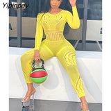 Yipinpay Mesh Sexy See Through Pencil Jumpsuit Sexy Hollow All In One Overall Monos Girl Midnight Party One Piece Hot Attirewear