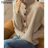 Yipinpay 2023 Winter Causal Button Up Sweater Women Long Sleeve Korean Style Turtleneck Knit Ladies Cardigan Female Clothing Coat