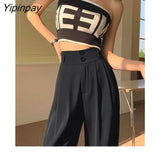 Yipinpay 2023 Autumn Wide Leg Women Classic Suit Pants Vintage Office Elegant Casual Black Trousers Female High Wasit Pants