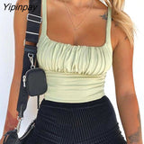 Yipinpay Sexy Ruched Tight Tank Women Bodycon Crop Top Summer 2023 Sleeveless Backless Black White Short Camis Women Corset Tops