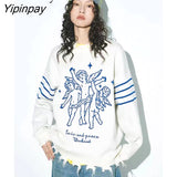 Yipinpay 2023 Winter Long Sleeve Angel Embroidery Sweater Women Streetwear Frayed O Neck Ladies Pullover Female Clothing Tops