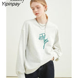 Yipinpay 2023 Winter Minimalist Floral Print Women Sweatshirt Korean Style Oversize O Neck Long Sleeve Ladies Hoodies Female Tops