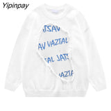 Yipinpay 2023 Winter Streetwear Long Sleeve Frayed Sweater Women Oversize O Neck Letter Ladies Pullover Fall Female Clothing Tops