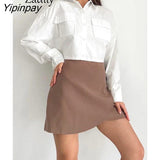 Yipinpay 2023 Spring Minimalist Long Sleeve Women Whiter Shirt Sexy Pocket Button Up Woman Crop Tops Blouse Summer Female Clothing
