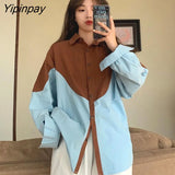 Yipinpay 2023 Summer Streetwear Oversize Patwork Long Sleeve Shirt Women Y2K Button Up Loose Ladies Shirts Tops Drop Shipping