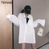 Yipinpay Spring Oversize Long Sleeve Women's White Basic Shirt Pocket Button Up Loose BF Ladies Blouse Casual Female Clothing Tops