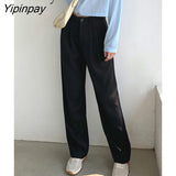 Yipinpay 2023 Autumn Fashion Wide Leg Women Classic Suit Pants Office Lady Elegant Casual Black Trousers Female High Wasit Pants