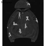 Yipinpay Rhinestone Y2K graphics Hoodies Female Zip Up Long Sleeve Women's Sweatshirt Aesthetic Winter Grunge clothing moletom