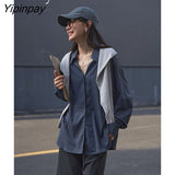 Yipinpay Minimalist Long Sleeve Button Up Shirt Women Korean Style Solid Oversize Shirts Blouse 2023 Autumn Loose Clothes Tops