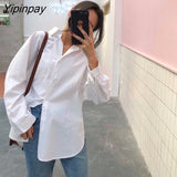 Yipinpay Spring New In Minimalist Full Sleeve Women White Basic Shirt Korea Style Button Up Pocket Oversize Woman Blouse Clothing