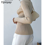 Yipinpay Sexy Knit T Shirt Women Ribbed Top Autumn Long Sleeve Square Collar Basic Tees Bodycon Tshirt Streetwear Black White Tops